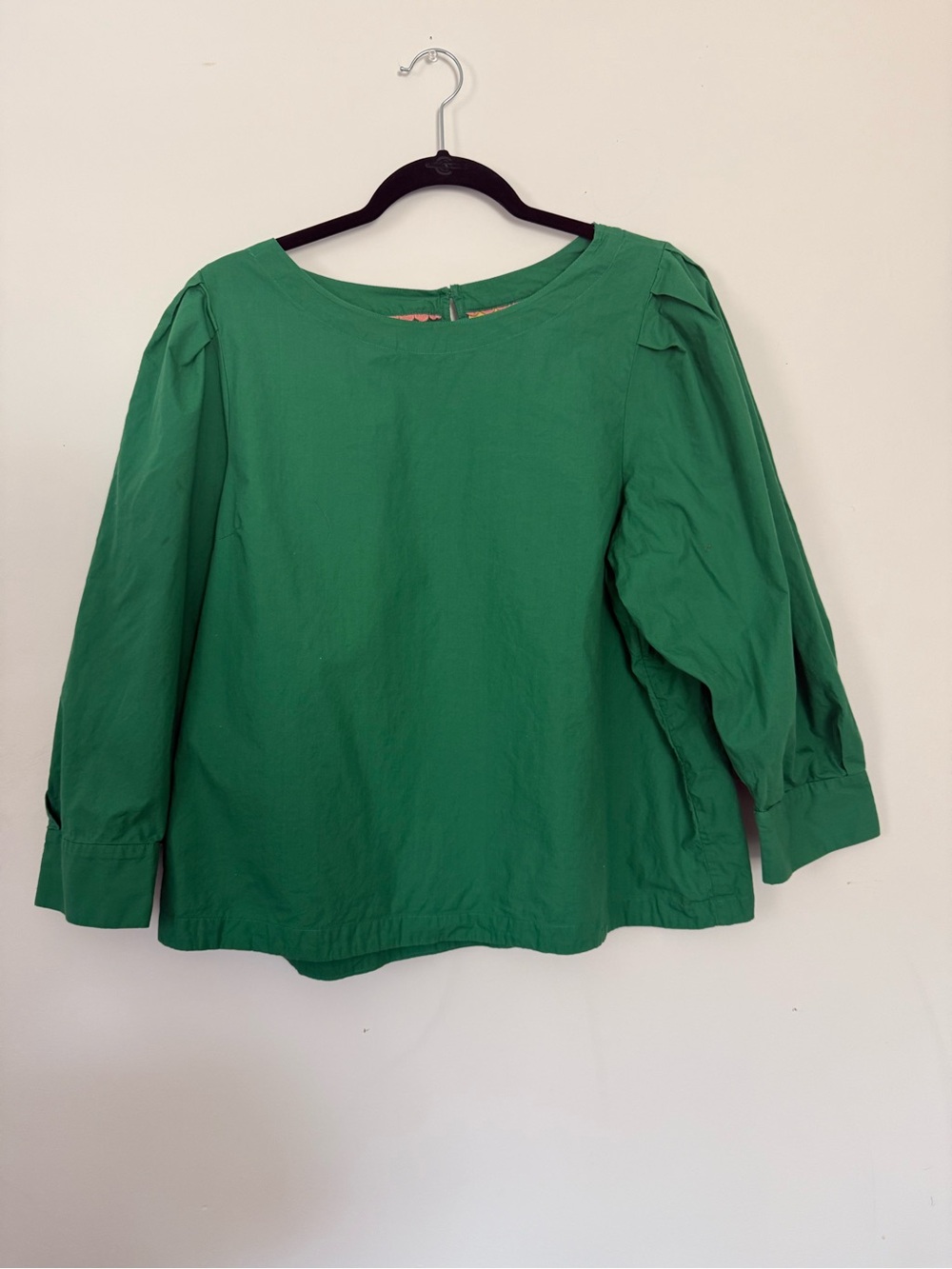 Maeve Anthropologie Womens Green Puff-Sleeve Blouse Top Shirt Size XL